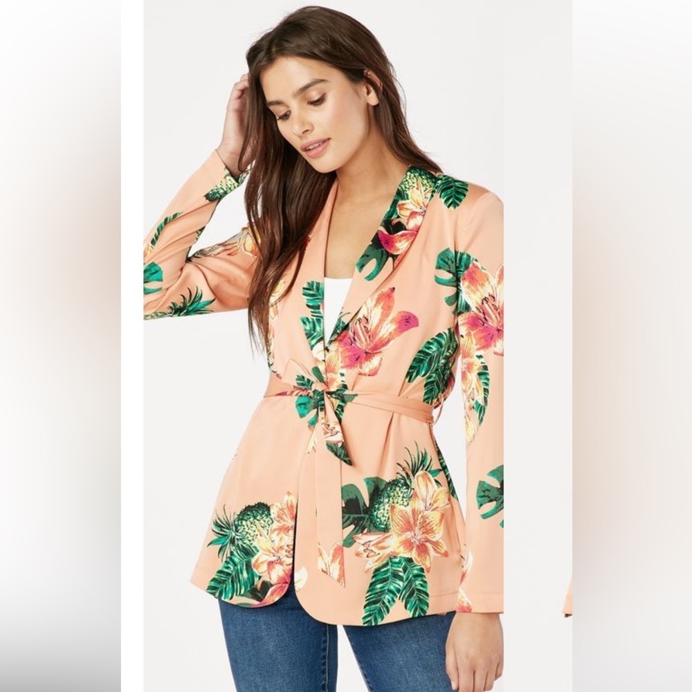 Floral Belted Satin Robe Blazer NWT Size Small